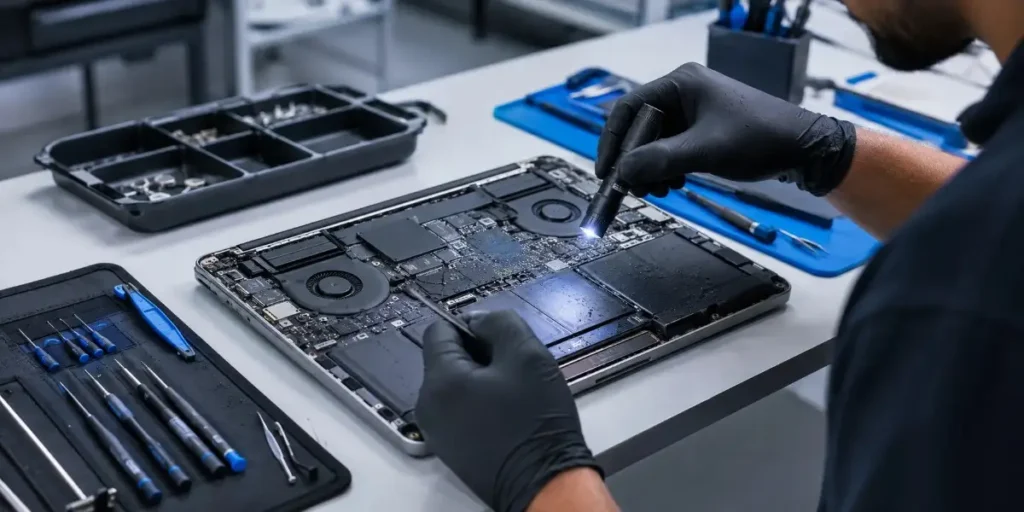 laptop water damage inspection
